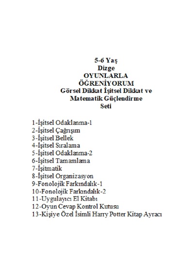 Önel Yayıncılık Dizge 5-6 Yaş Görsel İşitsel Dikkat ve Matematik Güçlendirme Seti + Kişiye Özel İsimli Harry Potter Kitap Ayracı