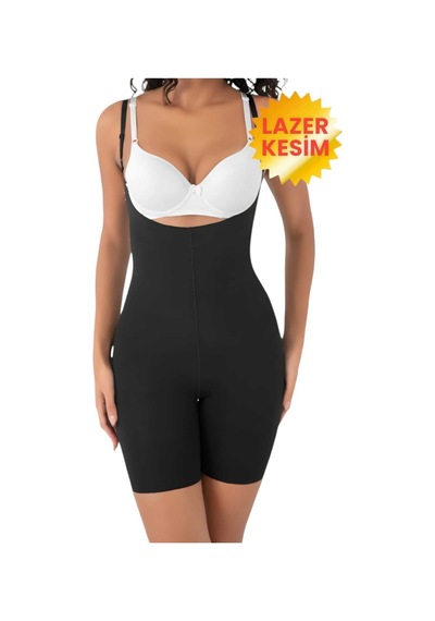 Uniquetrenders Kadın Lazer Kesim Ve Toparlayıcı Tam Boy Askılı Korse Siyah