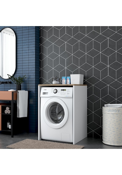Rani Kd103 Çamaşır Makinesi Dolabı Banyo Dolabı Beyaz - S. Ceviz Beyaz