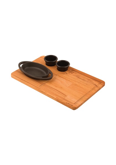 Lava Oval Sahan Yekpare Kulplu Ahşap Altlıklı 15x10 Cm