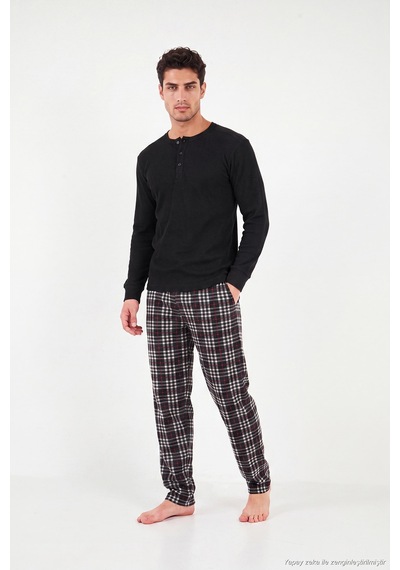 Buratti Lastikli Bel Düz Paça Yumuşak Dokulu Polar Pijama Altı Erkek Pijama Altı 6098001 Siyah-bordo