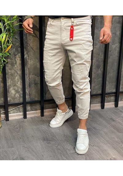 Erkek Paçası Lastikli Likralı Boyfriend Jogger Kot Pantolon
