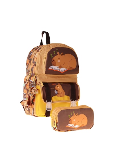 Kaukko Kids Clever Kahverengi Erkek Çocuk İlkokul Sırt Çantası Ve Kalem Çantası Seti - Setkk-l5384c