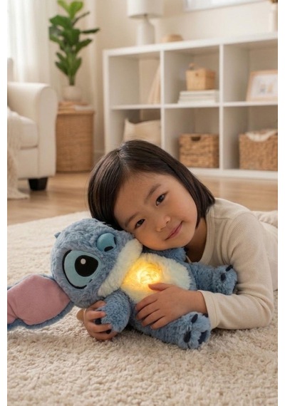 30 Cm Stitch Işıklı Ve Müzikli Peluş Uyku Arkadaşı 5 Modlu Nefes Alan Gece Lambası Sevimli Hediye Oyuncak Mavi