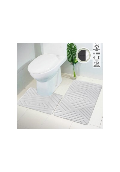 Plato Halı Opqo 2'li Set Premium Banyo Takımı 50x60 Klozet - 60x100 Klozet Takımı Beyaz