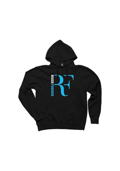 Roger Federer Blue Logo Siyah Kapşonlu Sweatshirt Hoodie Siyah