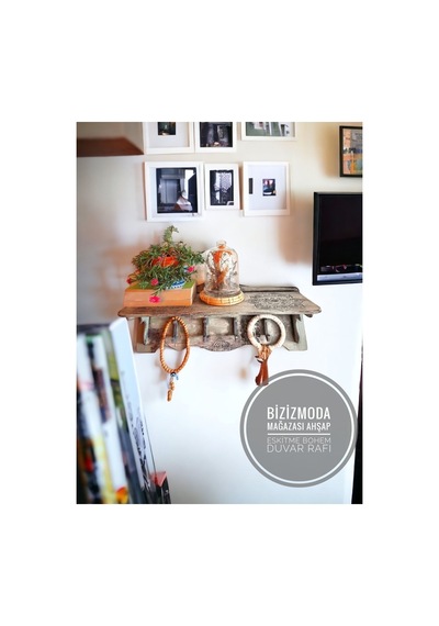 Ahşap Dokulu Raf Hobi Ahşap Vintage Eskitme Model Eskitme Ahşap Askılık Raf Tekli Gri Eskitme