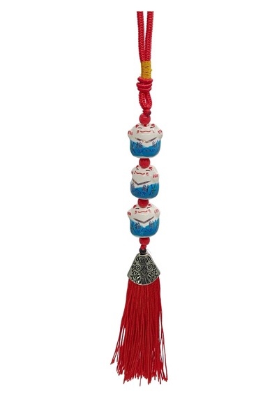 Üçlü Mavi Maneki Neko Şans Kedisi Araba Süsü No.5m