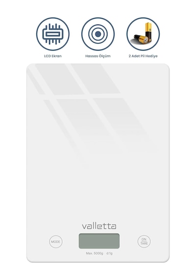 Valletta Carioca Pil Dijital Cam Mutfak Tartısı 5 Kg