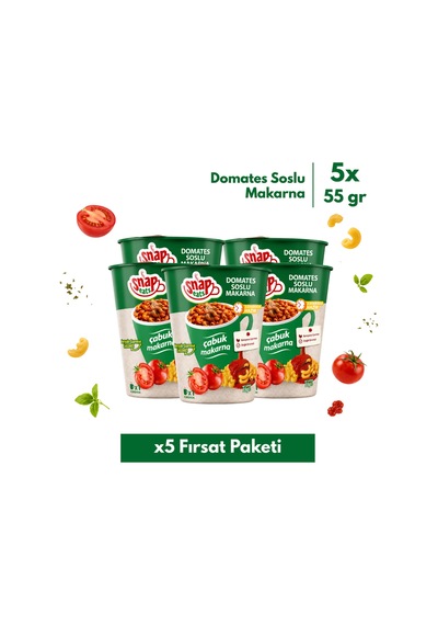 Snap Eats Hazır Makarna Domates Soslu Çabuk Makarna 65 Gr 5'li Fırsat Paketi