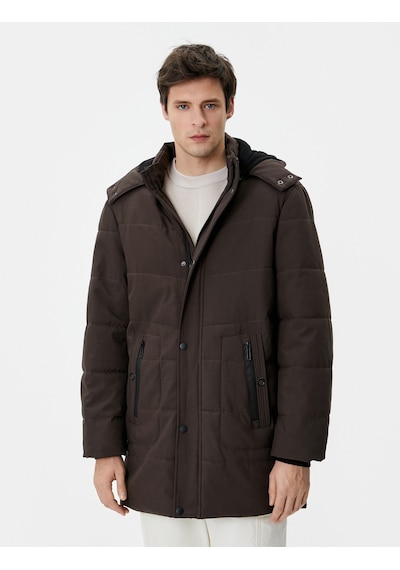 Koton Anorak Mont Kapşonlu Cep Detaylı Fermuarlı Kahverengi 4wam00022hw Kahve