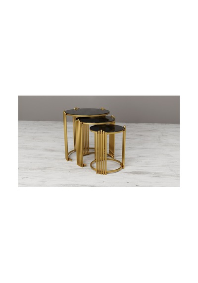 Piano Model 3lü Zigon Sehpa Gold Metal Sehpa Siyah Cam Gold