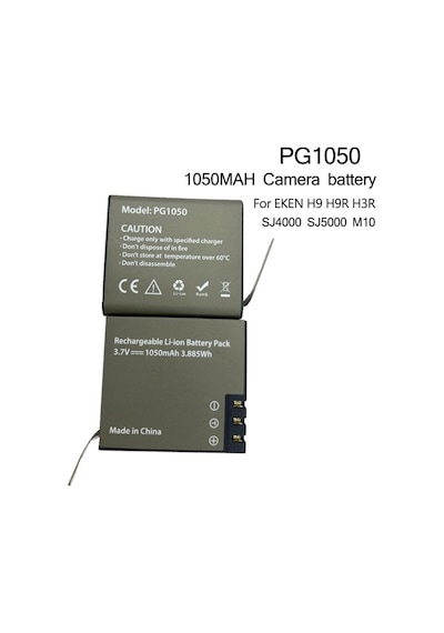 2 Adet Pg1050 Batarya Eken Aksiyon Kamera Bataryası 3.7v 1050mah 3.885wh Siyah