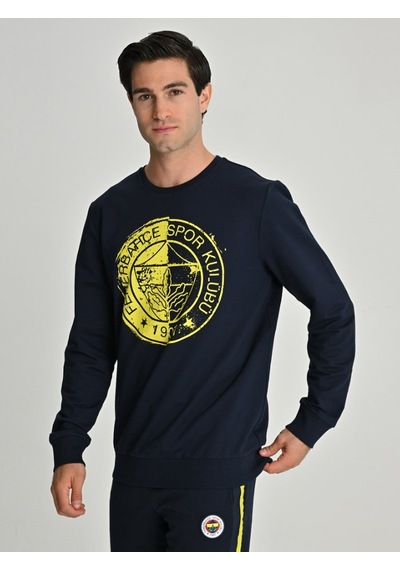 Galatasaray Fenerbahçe Tribün Uv Baskılı Tek Renk Logolu Erkek Sweatshirt Lacivert