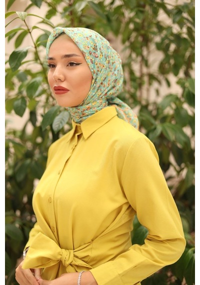 Silk Home Karanfil Desen Soft Pamuk Eşarp Çimen