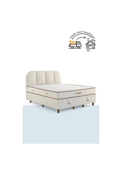 Niron Bohem Nms Klapa 200x200 Cm Çift Kişilik Yatak Baza Başlık Seti - Nms Sert Ortopedik 200 x 200