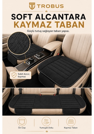 Opel Combo Üniversal Soft Alkantra Çizgili 3 Parça Oto Koltuk Minderi Siyah