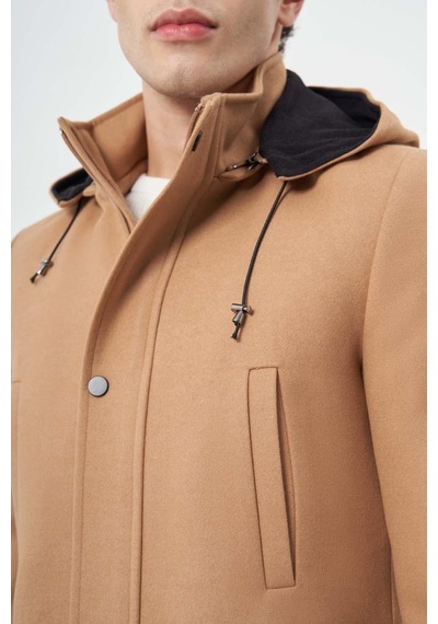 İmza Camel Kaşe Dik Yaka Astarlı Slim Fit Dar Kesim Klasik Kaban 1008245272 Camel