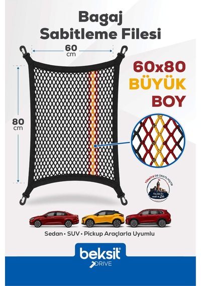 Drıve Taraftar Serisi Sarı-kırmızı Özel Renkli Tasarım Bagaj Sabitleme Filesi 60x80 Cm