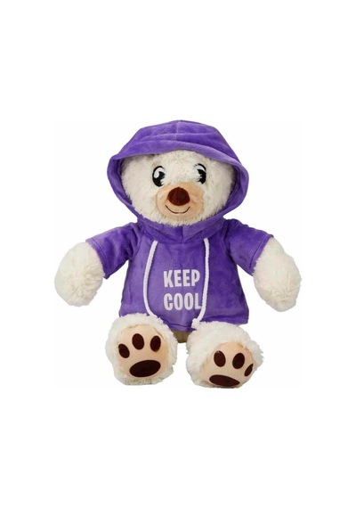 3192 Kapüşonlu Peluş Ayı 30 Cm - Mor