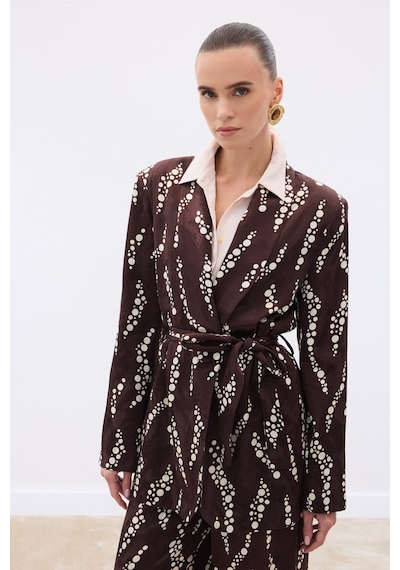 Sateen Desenli Uzun Ceket - Kahve-136473 Kahve