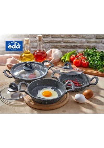 Eda Cookware Zk-905 Büyük Boy Asya 3'lü Granit Döküm Kapaklı Sahan Set
