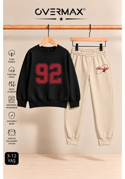 Overmax 92 Baskılı Çocuk Bisiklet Yaka Sweatshirt Eşofman Takımı- 3-12 Yaş Siyah-bej - 928488349 Siyah-bej Overmax 92 Baskılı Çocuk Bisiklet Yaka Sweatshirt Eşofman Takımı- 3-12 Yaş Siyah-bej - 928488349 Siyah-bej