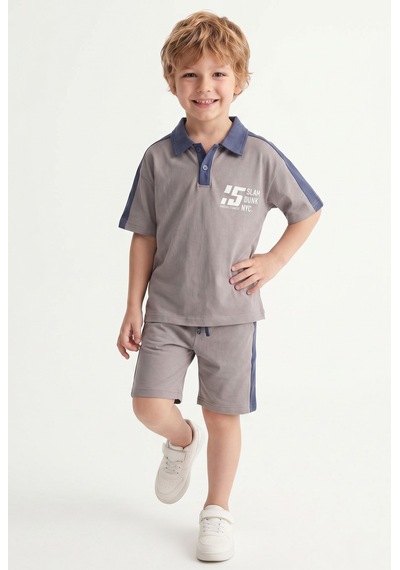 Mnk Baby & Kids Erkek Çocuk Baskılı Kısa Kollu Şortlu 2li Takım M00831 Gri