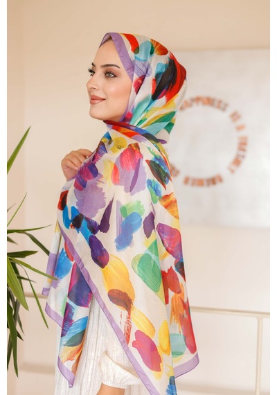 Mimiyum Nayf İpek Şal Pastel Desen - Lila