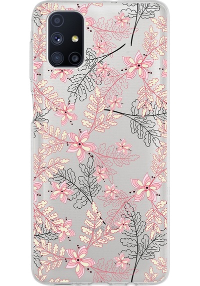 Samsung Galaxy Uyumlu M51 Kapak Floral Kırmızı Tasarımlı Şeffaf Silikon Kılıf