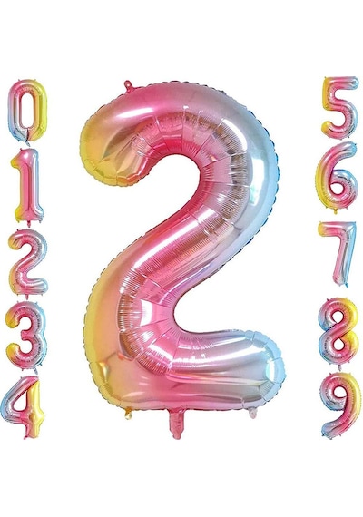 2 İki Rakam Gökkuşağı Folyo Balon 34" Inc 76 CM