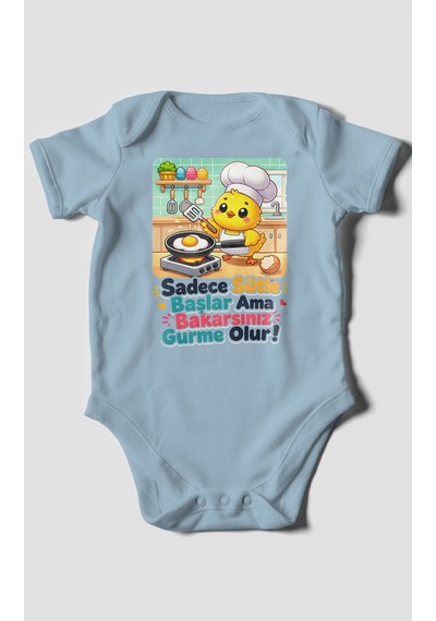Morivokids Sadece Sütle Başlar Yazılı Kısa Kollu Bebek Body %100 Pamuk Bebe Mavisi