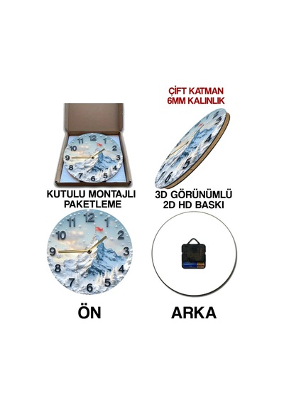 Zirvelerde Zaman 3d Dağ Manzaralı Mdf Duvar Saati 33 Cm Sdw301 Renkli