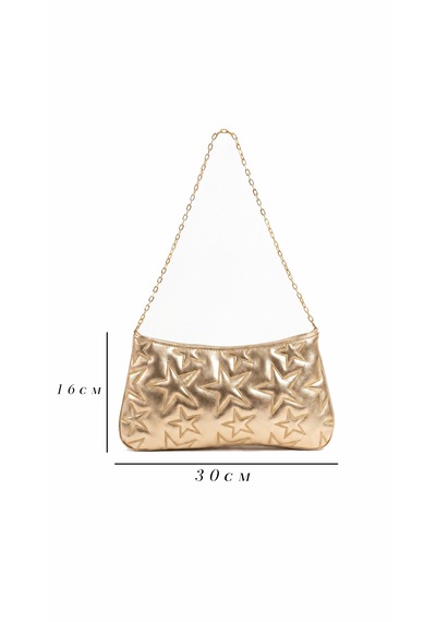 Esvelans Yıldız Desenli Zincir Askılı Portföy El Kol Ve Omuz Çantası Astarlı Clutch Çanta Altın Gold