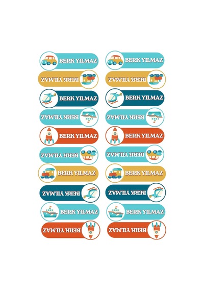 Kişiye Özel 20 Adet Taşıtlar Temalı Kitap Etiketi - Araba Roket Tren A4 Sticker Diğer