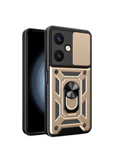 Vivo Y27 Kılıf Pars Lens Yüzüklü Silikon - Gold Altın