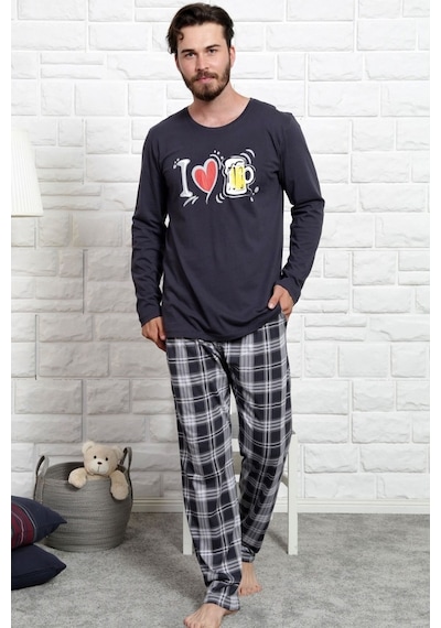 Gazzaz Erkek Uzun Kol Cepli O Yaka Pijama Takım 3466A