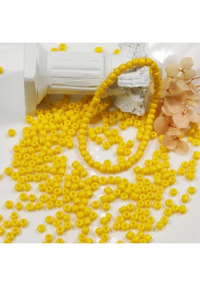Sarı Renk 4 Mm Yaklaşık 220 Adet/20 Gram Cam Boncuk Oya Yazma Bileklik Ve Kolye