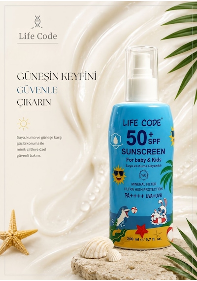 Bebek Ve Çocuk Güneş Kremi Mineral Filtre Waterproof Marine Barrier Science 50 Spf Baby 200 Ml