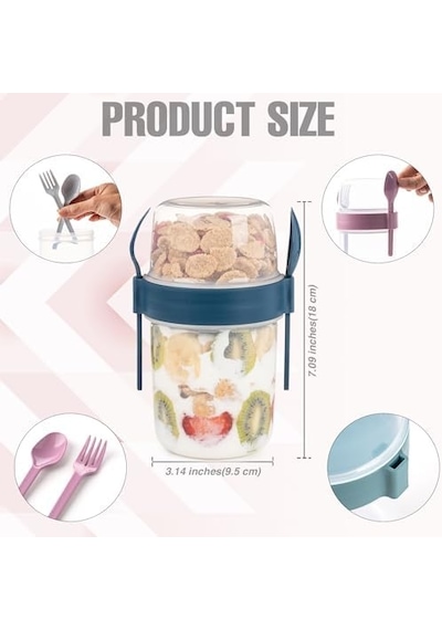 650 Ml Take-go Kaşıklı Hazneli Meyveli Müsli Kabı Piknik Iş Yoğurt Süt Bardağı Kapaklı Ve Kaşıklı Kahvaltı Bardakları, Tahıl Tepesi Yulaf Ezmesi Granola Beyaz 7009