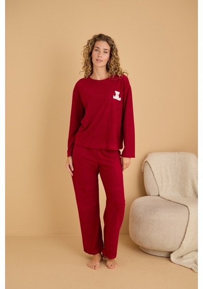 Siyah İnci Havlu Kumaş Örme Pijama Takım25226007 Bordo
