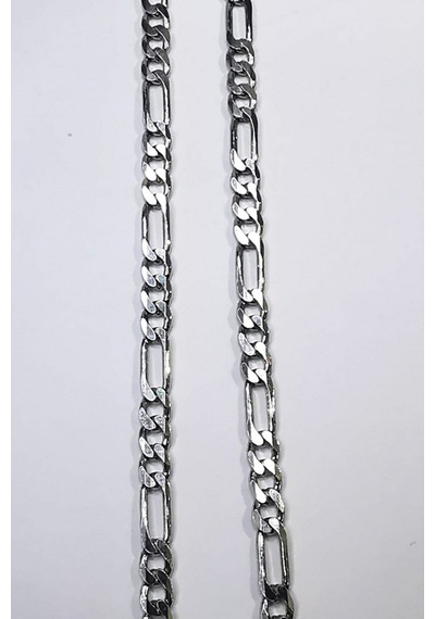 Omar Silver Unisex Figaro 3,6 Mm Rodyum Kaplama Gümüş Kolye Zinci-Rodyum Kaplama-55 Cm