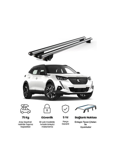 Kanca Peugeot 2008 2020 Ve Sonrası Uyumlu Gri Kilitli Ara Atkı 120cm Port Bagaj Tavan Barı