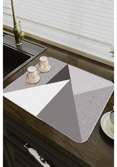 Gri Geometrik Microfiber Bulaşık Kurutma Kurulama Matı Mm006n11
