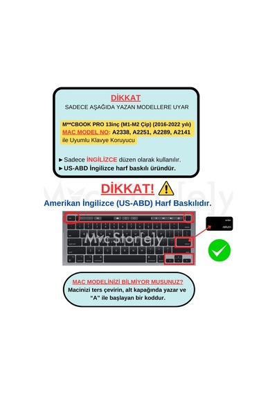 Apple Uyumlu MacBook Pro Klavye Koruyucu M1-m2 13inç Us-abd İngilizce Touchbarlı A2338 A2289 A2251 A2141 Siyah