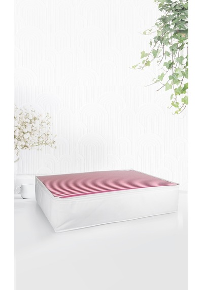 Vedsey 3'lü Set & 70x50x25 CM Pembe Çizgili Hurç & Baza Altı - Dolap İçi - Sandık İçi Düzenleyici Pembe