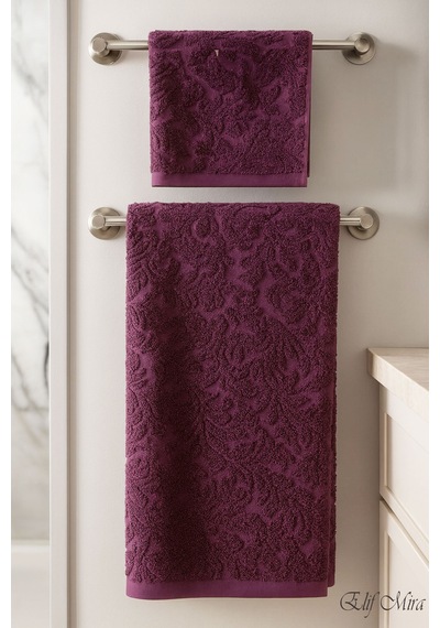 Banyo & Yüz Havlusu Seti %100 Pamuk 90x150 + 50x90 Cm Amorivy Mor