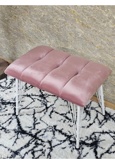 Zafir Metal Beyaz Tel Ayaklı 60 Cm Puf Bench - Puf - Bench - Oturak - Mutfak Oturağı - Antre Oturağı Pembe