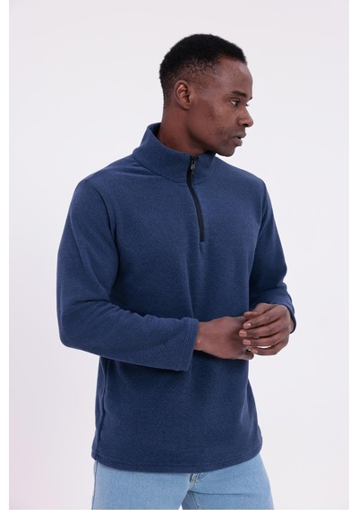 Freemen Erkek Fit Dik Yaka Yarım Fermuarlı Sweatshirt Polar Lacivert