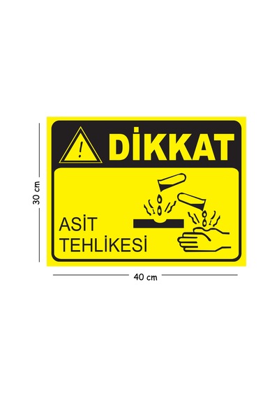 Metal Dikkat Asit Tehlikesi 2 30x40 Cm A3 Uyarı İş Güvenliği Levhası